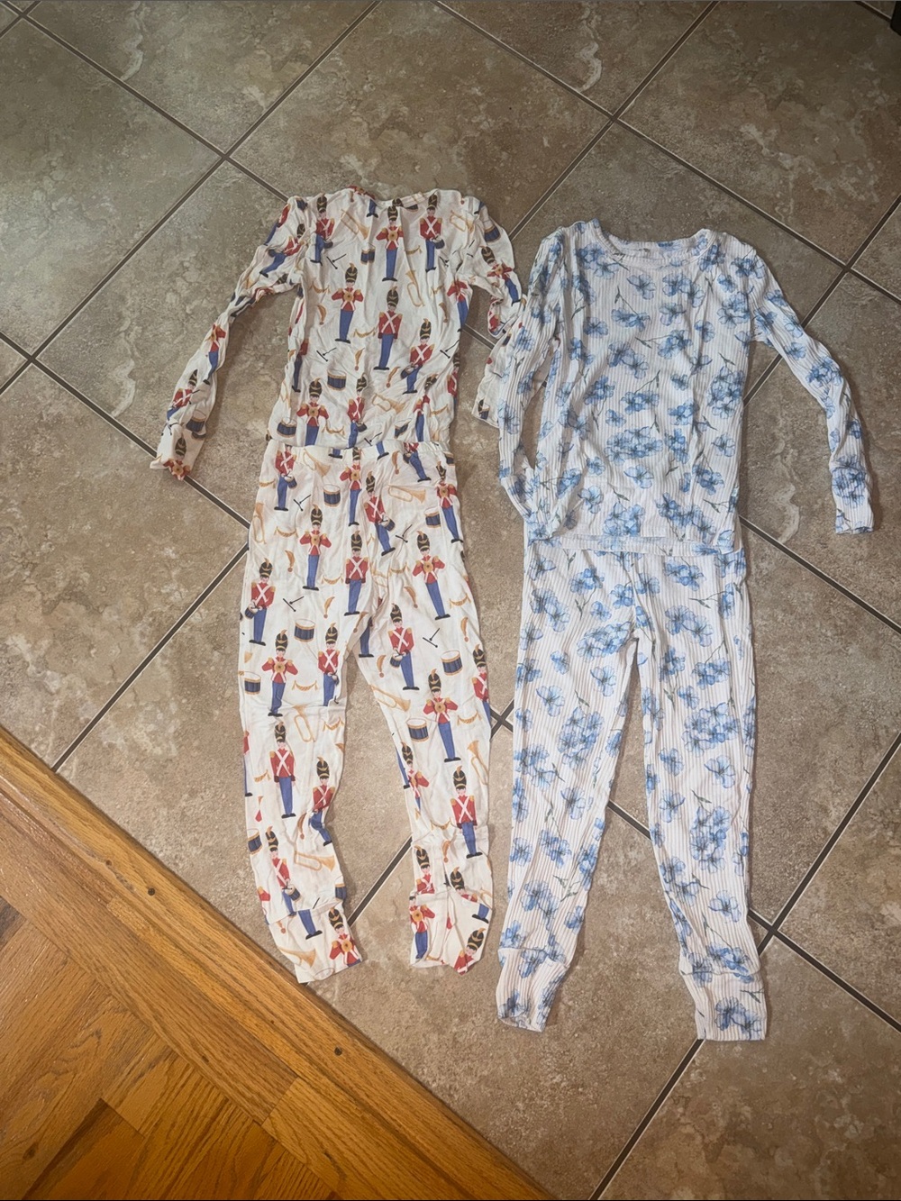 Posh Peanut Blue Floral & Nutcracker Print Kids One-Pieces